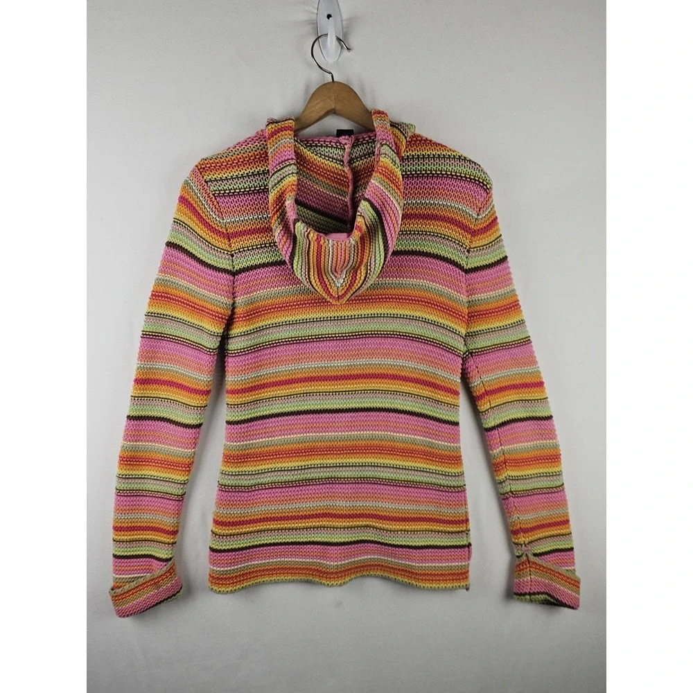 Vintage GAP Kids‎ Crochet Knitted Rainbow Button Up Jacket Hoodie Girls XL 2005